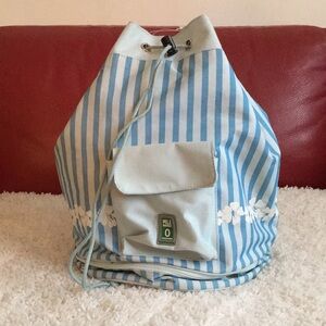 Mile 0 Blue Striped Drawstring Backpack Florida Beach Bag